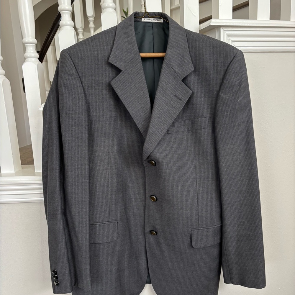 Pierre Balmain Charcoal Gray Pinstripe Blazer with Gold Buttons - Vintage